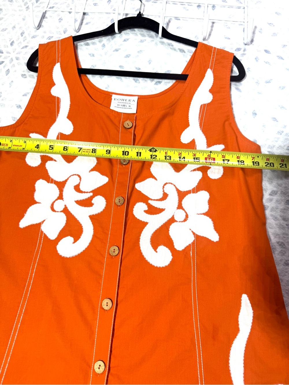 Bohera Orange Embroidered Cotton Midi Dress Medium Designed in Italy Summer - Picture 5 of 5